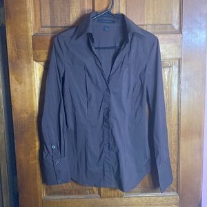 Express Design Studios Brown Long Sleeve V Neck Button Up. Size S